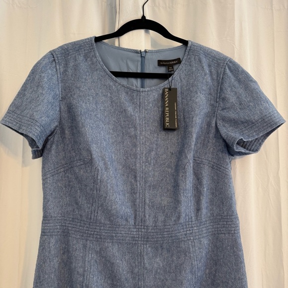 Banana Republic Italian Wool Flannel Sheath Dress Lined Blue NWT Size 14 - Picture 4 of 16